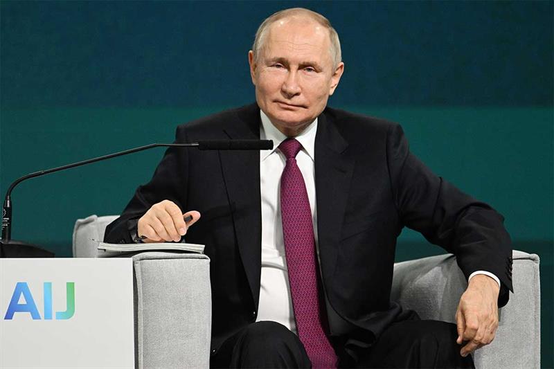 Russian President Vladimir Putin attends the International AI Journey Conference in Moscow, Russia, 