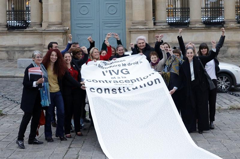 Members of Parliament of French leftist party La France Insoumise (LFI) and members of pro-abortion 