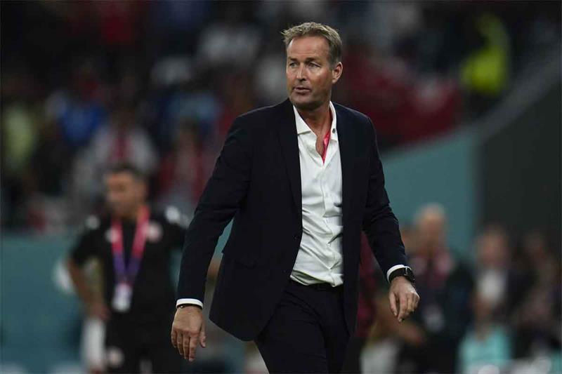 Denmark s head coach Kasper Hjulmand follows the action during the World Cup group D soccer match be