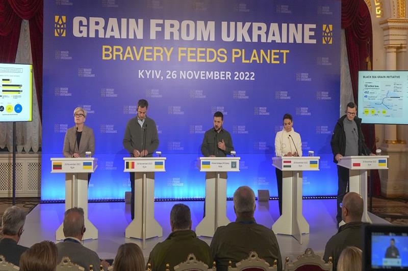 A news conference during  The inaugural International Summit of the initiative Grain from Ukraine  i