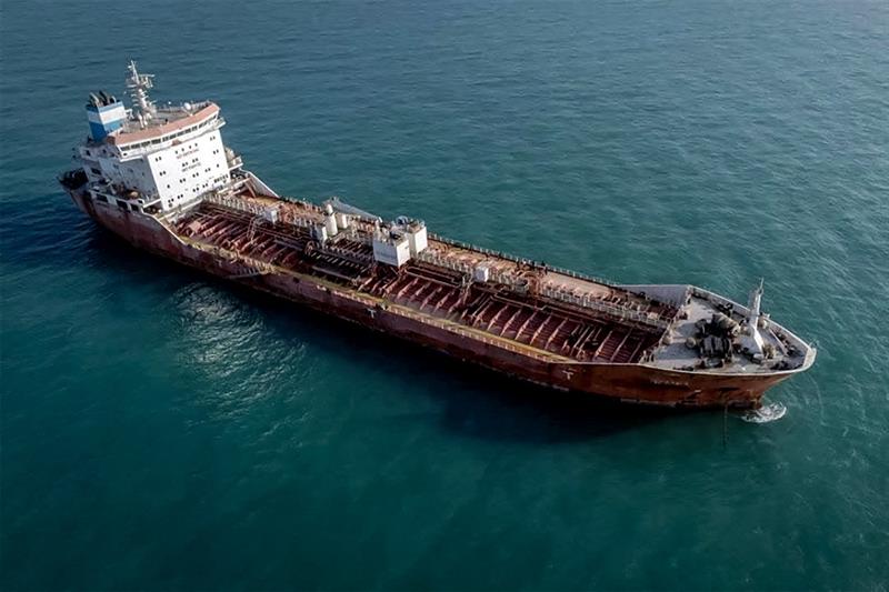 A view of an oil tanker, seized by Iranian naval forces at the Gulf port of Bandar Abbas in southern