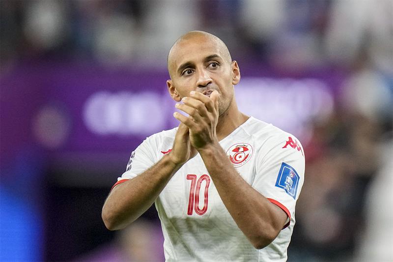 Tunisia s Wahbi Khazri applauds at the end of the match during the World Cup group D soccer match be