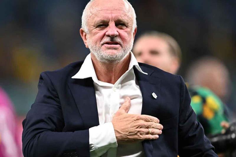 Australia s coach Graham Arnold celebrates victory over Denmark  AFP
