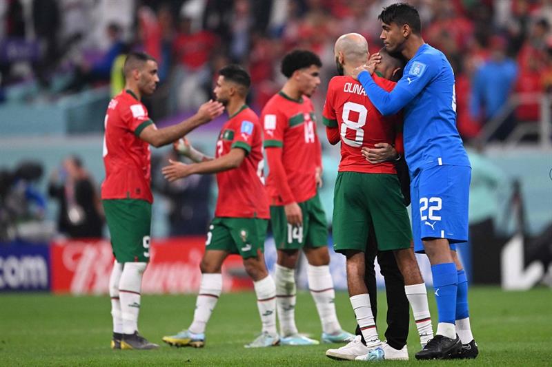 Al Khor, Qatar. 14th Dec, 2022. Kylian Mbappe of France after exchanging  his jersey with Achraf Hakimi of Morocco following the FIFA World Cup 2022,  Semi-final football match between France and Morocco