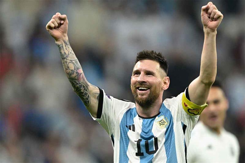 Argentina s forward #10 Lionel Messi celebrates after defeating Croatia 3-0 in the Qatar 2022 World 