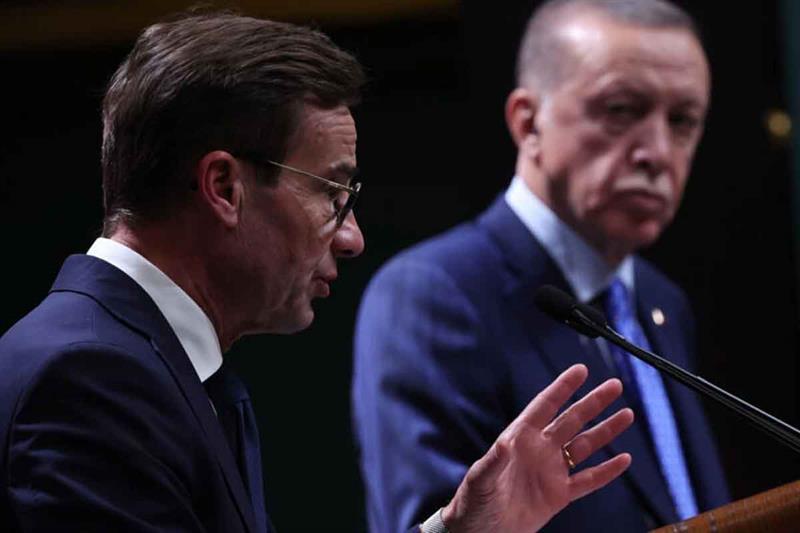 Turkish President Recep Tayyip Erdogan and Swedish leader Ulf Kristersson. AFP