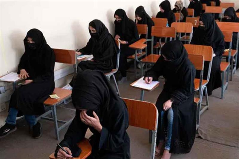 Afghan female students take entrance exams at Kabul University in October.. AFP