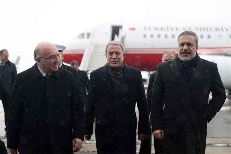 Hulusi Akar (C) arrives in Moscow, Russia on December 28