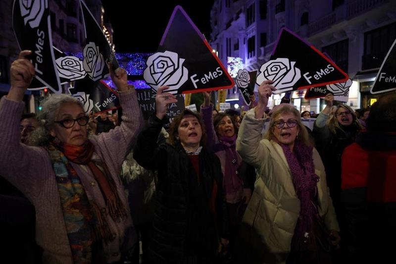 Women march during a demonstration calling for equality and against gender violence in Madrid on Nov