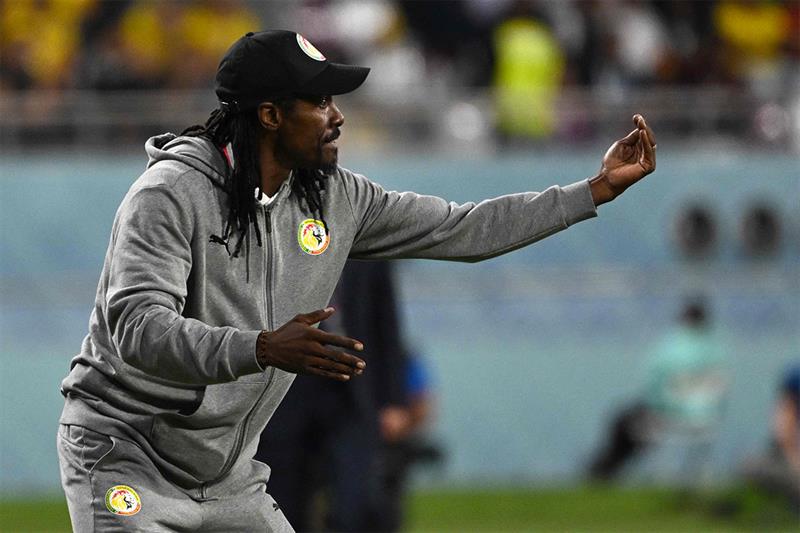 Senegal s coach Aliou Cisse shouts instructions to his players from the touchline during the Qatar 2