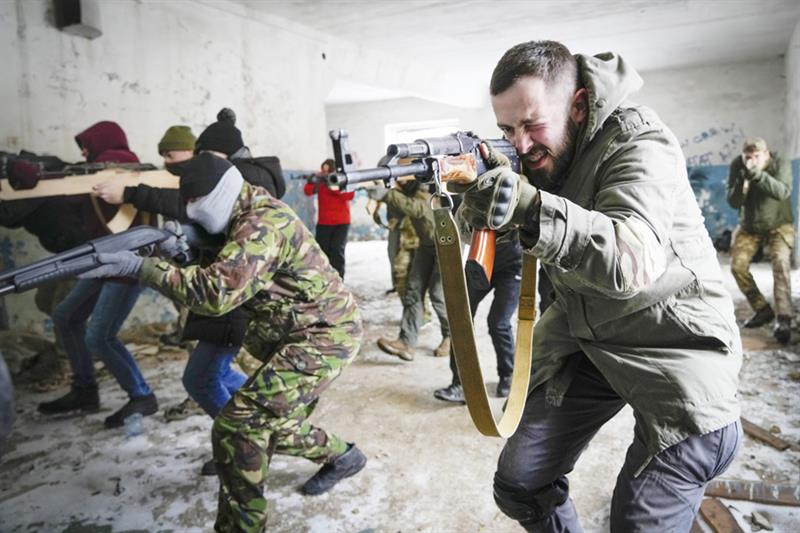 Local residents train close to Kyiv, Ukraine, amid fears that Russia is preparing to invade 