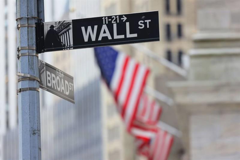 The Wall Street street sign is seen on February 24, 2022 in New York City. AFP