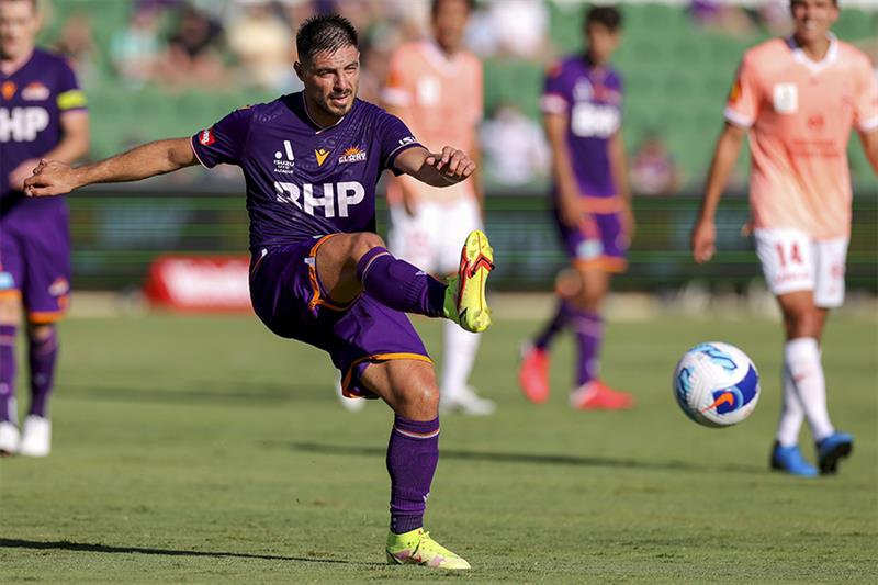 Perth Glory s Bruno Fornaroli kicks the ball during the A-League match between Perth Glory and Adela