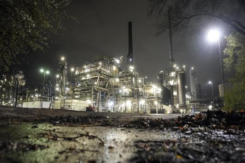 A refinery is illuminated in Gelsenkirchen, Germany