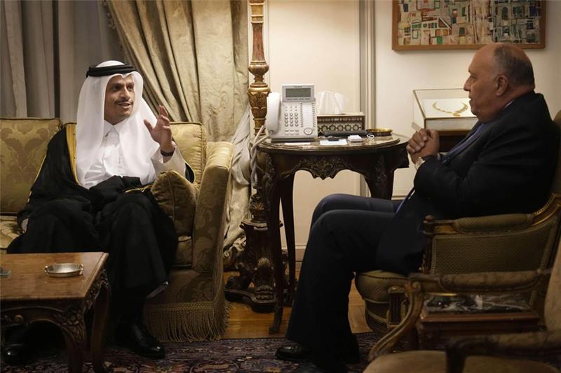 Foreign Minister Sameh Shoukri with Qatar s Foreign Minister Mohammad bin Abdulrahman Al-Thani