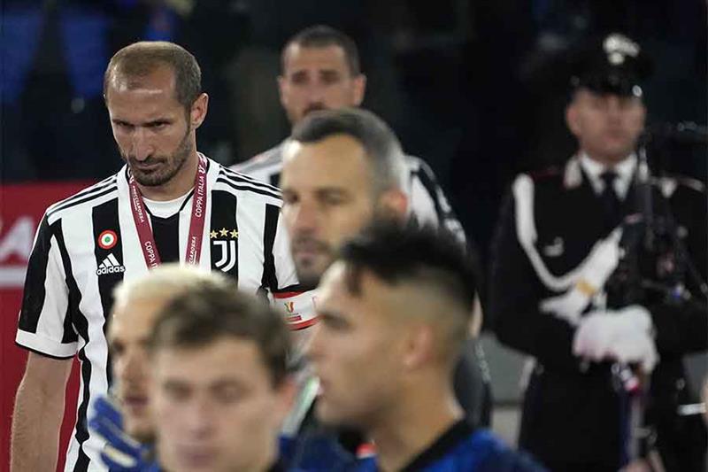 Juventus  Giorgio Chiellini, left, reacts after the Italian Cup final soccer match between Juventus 