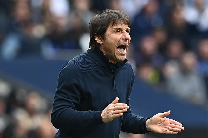 Tottenham Hotspur s Italian head coach Antonio Conte reacts during the English Premier League footba