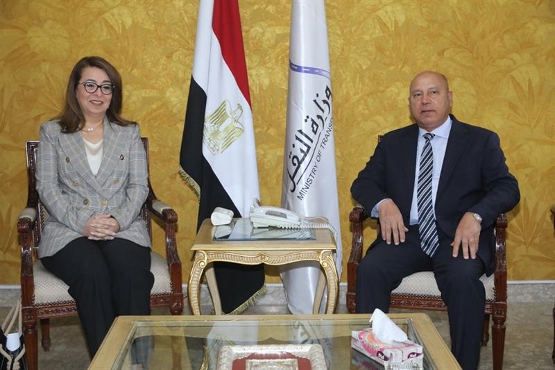 Transport Minister Kamel El-Wazir and UNODC Executive Director Ghada Waly meeting in Cairo. Cabient.