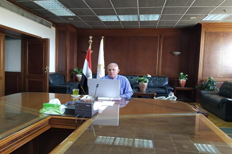 Minister of Water Resources and Irrigation Mohamed Abdel-Ati during heading the video conference mee