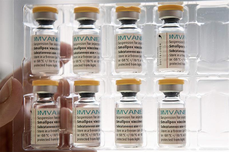  photograph shows doses of Imvanex vaccine used to protect against Monkeypox virus at the Edison mun