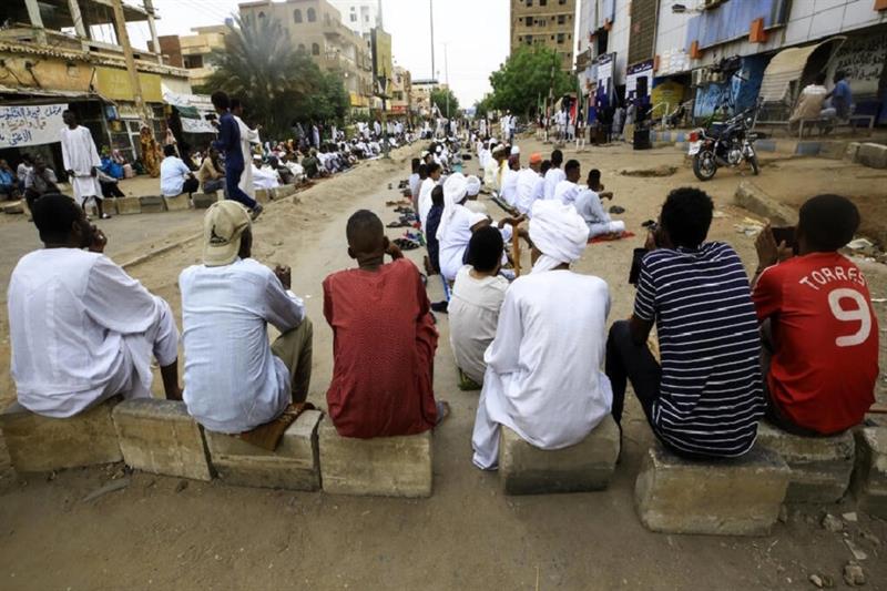 Sudanese protesters in an anti-military sit-in