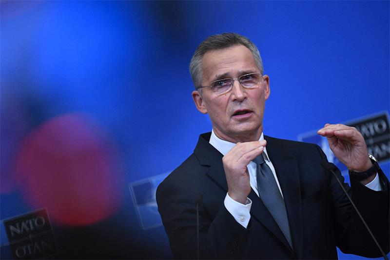 NATO Secretary-General Jens Stoltenberg speaks during a press conference at the NATO headquarters in