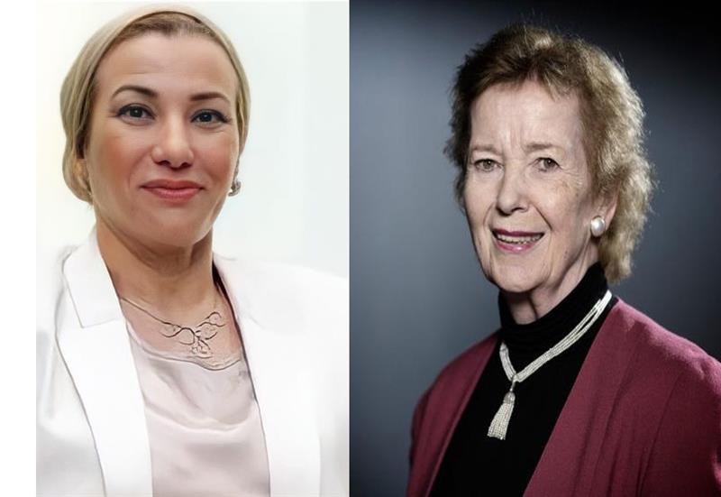 Combine - Egypt s Minister of environment Yasmine Fouad (Left), The Chair of Elders Mary Robinson (R