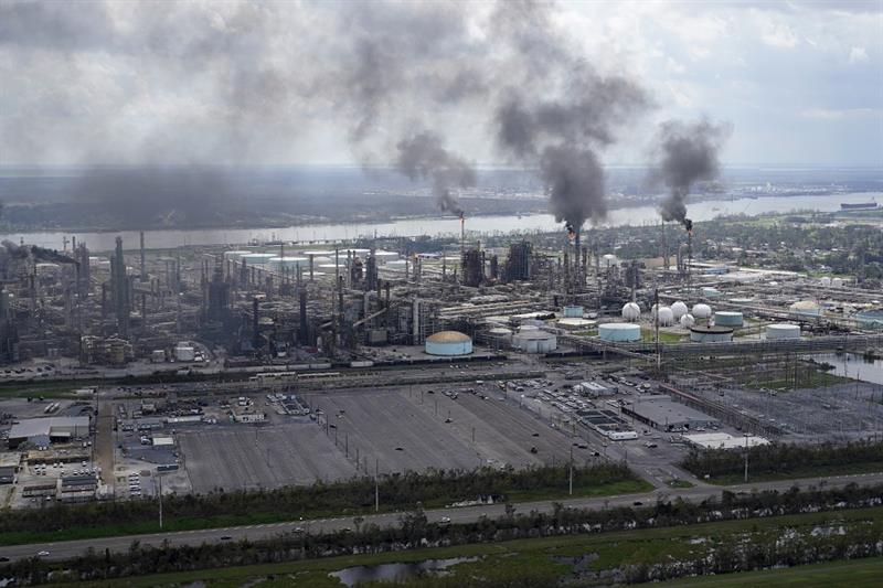 Flares burn at the Shell Norco Manufacturing Complex in the aftermath of Hurricane Ida on Aug. 31, 2