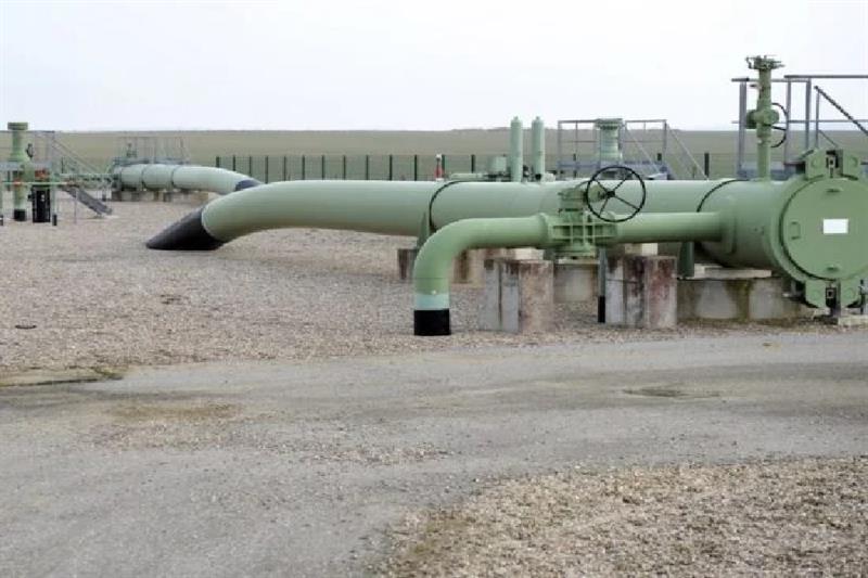 Gas pipelines at a GRTgaz compressor station, France
