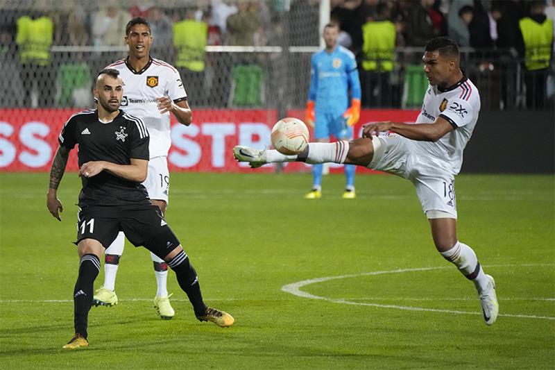 Manchester United s Casemiro kicks the ball during the Europa League, group E soccer match between S