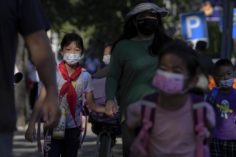Students wearing face masks in China