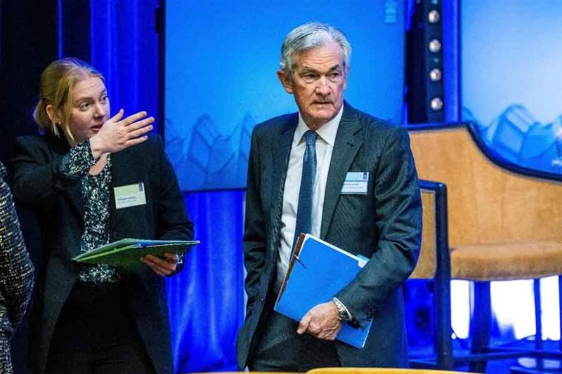 Federal Reserve Chair Jerome Powell attends a Central Bank Symposium at the Grand Hotel in Stockholm