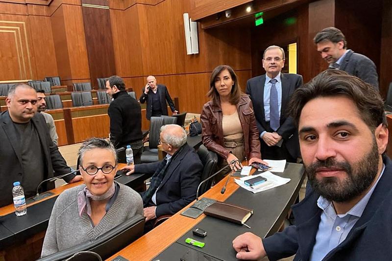 A group of Lebenese lawmakers sitting at the parliament in Beirut