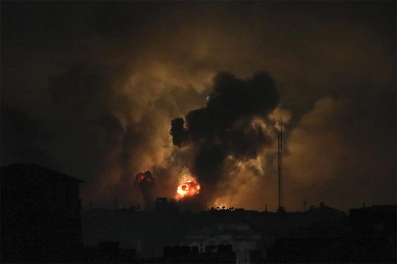 Explosions caused by Israeli airstrikes in the northern Gaza Strip, Friday, Oct. 27, 2023.  AP 