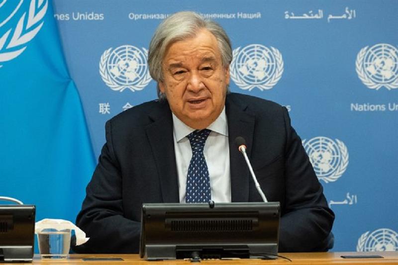 UN Secretary-General Antonio Guterres delivers remarks during a security council open debate on the 