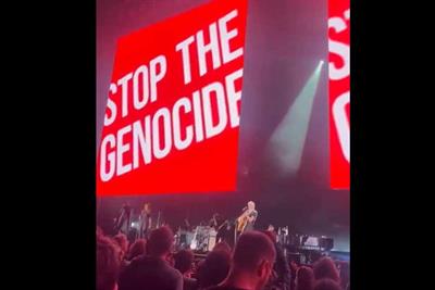 Stop the Genocide screened during Roger Waters' concert in Uruguay
