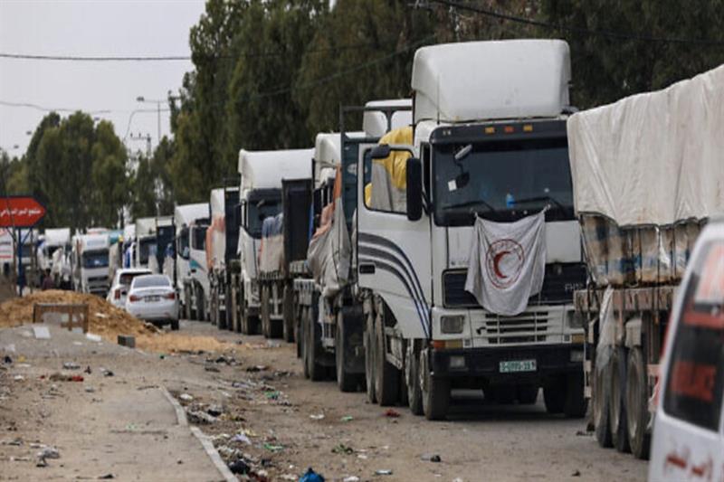 Trucks carrying fuel and aid drive in Gaza