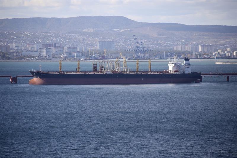 An oil tanker is moored at the Sheskharis complex, part of Chernomortransneft JSC, a subsidiary of T