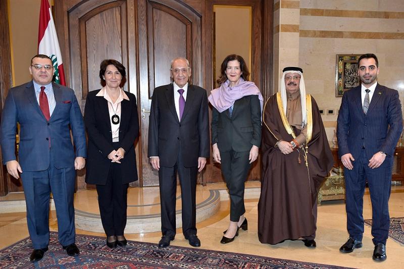 Lebanese Parliament Speaker Nabih Berri with ambassadors and representatives of Arab and Western nat