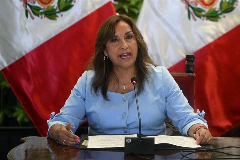 Peru s President Dina Boluarte speaks during a press conference at the Presidential Palace in Lima. 