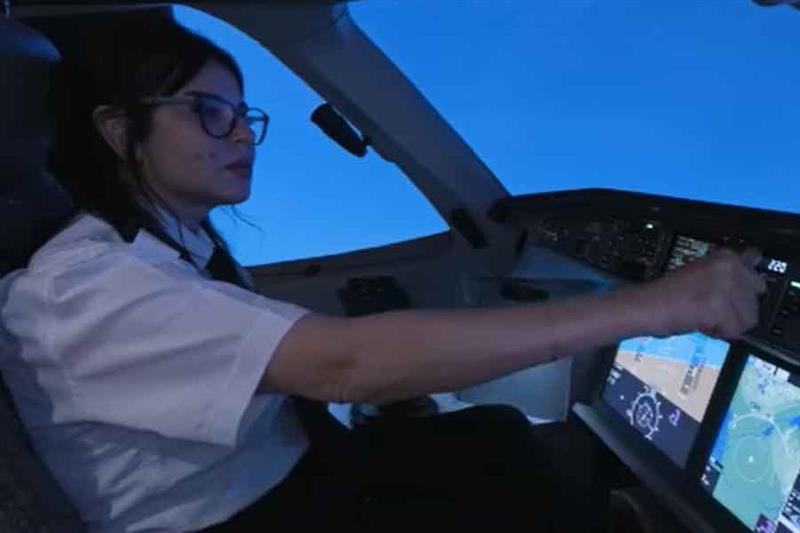 Screen grab from the Ministry of Aviation s released video of an Egyptian Woman in pilot training.