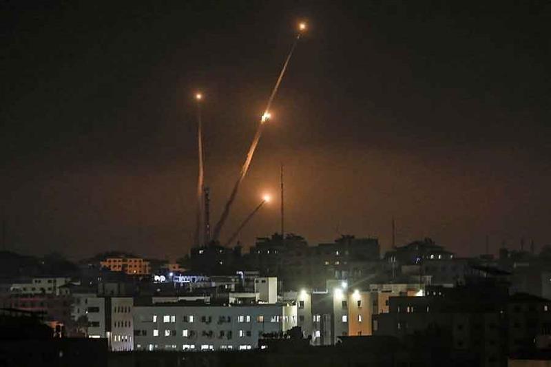  A picture taken in Gaza City on May 5, 2019, shows rockets being fired toward Israel. AFP