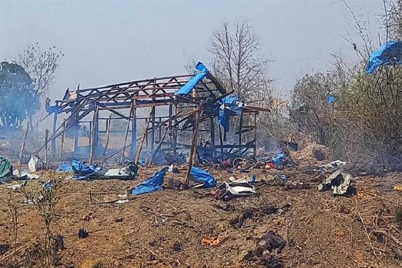 Aftermath of an airstrike in Pa Zi Gyi village, Mayanmar