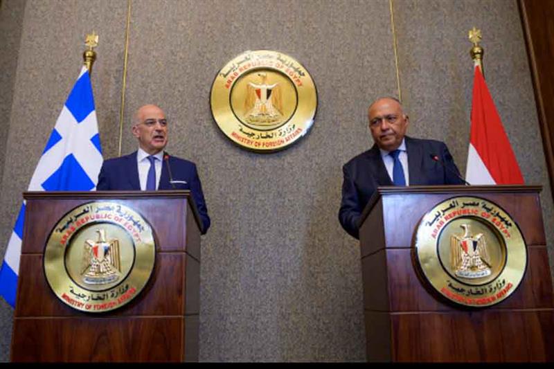 File photo: Egypt s Foreign Minister Sameh and Greek counterpart Nikos Dendias.