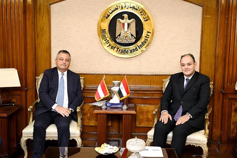 Egypt s Minister of Trade Ahmed Samir meets with Austrian Ambassador to Cairo Georg Stillfried, 19 A
