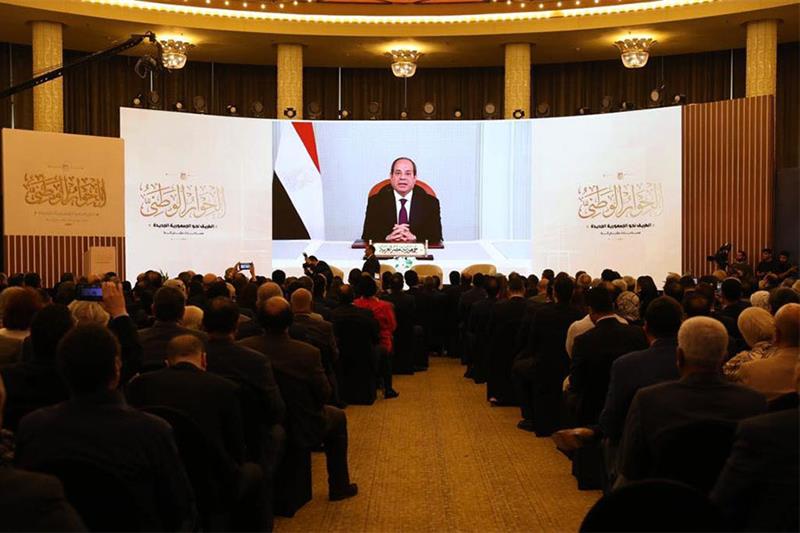 President Abdel-Fattah El-Sisi delivering the opening, recorded speech of Egypt s National Dialogue 