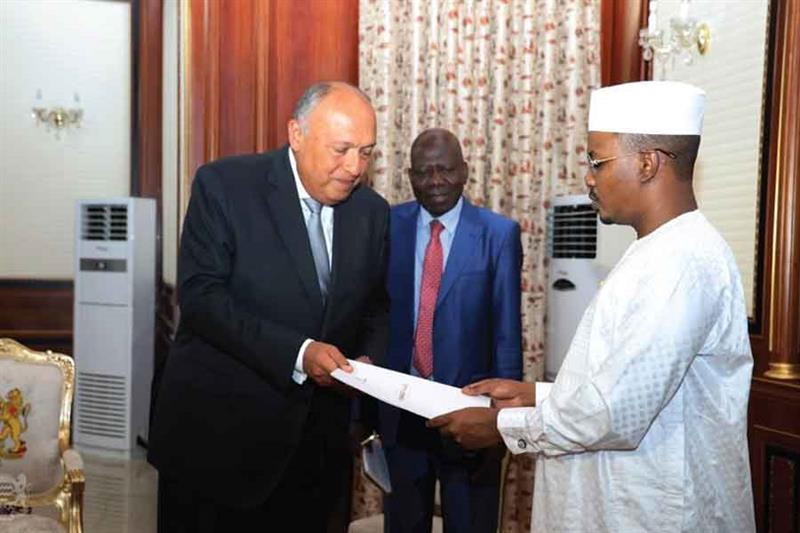 Egypt s Foreign Minister Sameh Shoukry in his meeting with Chadian President Idriss D by on Monday i