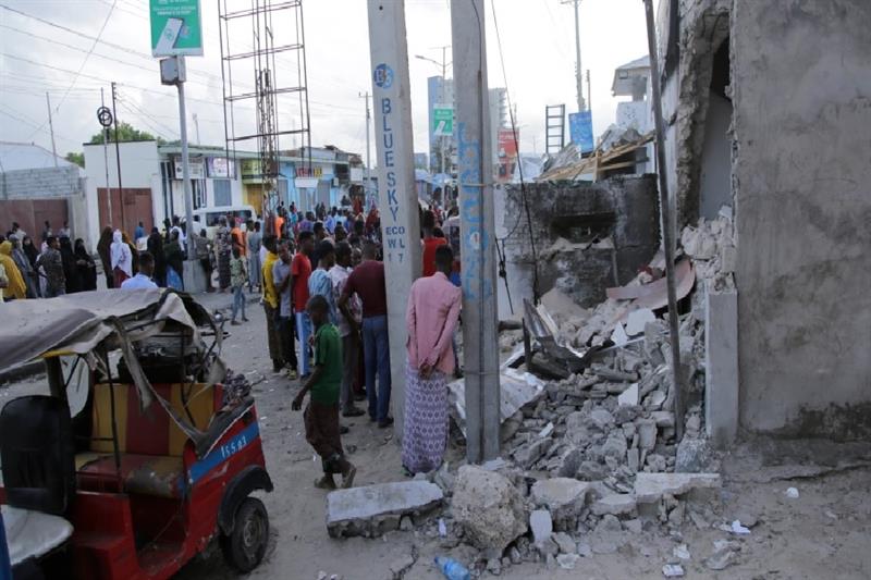 Destroyed Pearl Beach hotel in Mogadishu, Somalia