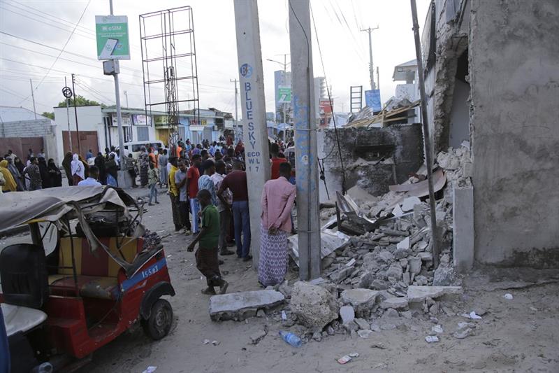 Destroyed Pearl Beach hotel in Mogadishu, Somalia 
