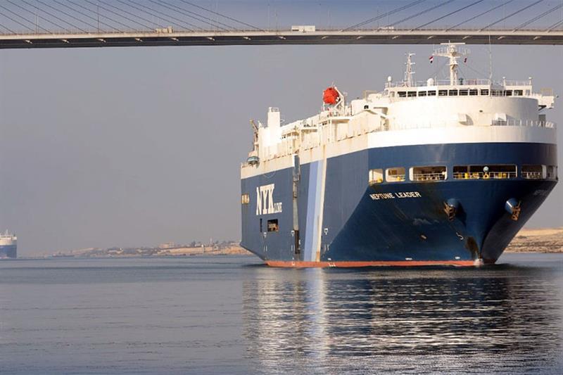 A cargo ship passing through the Suez Canal on 9 January, 2023. Photo courtesy of Suez Canal Authori